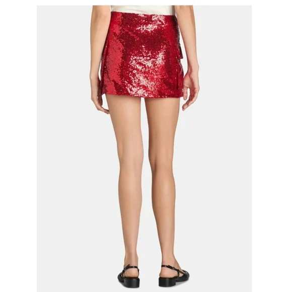 Madden NYC Sequin Red Mini Skirt W Pockets Sz. L - Picture 3 of 9